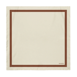 Beige silk scarf with brown border on a white background