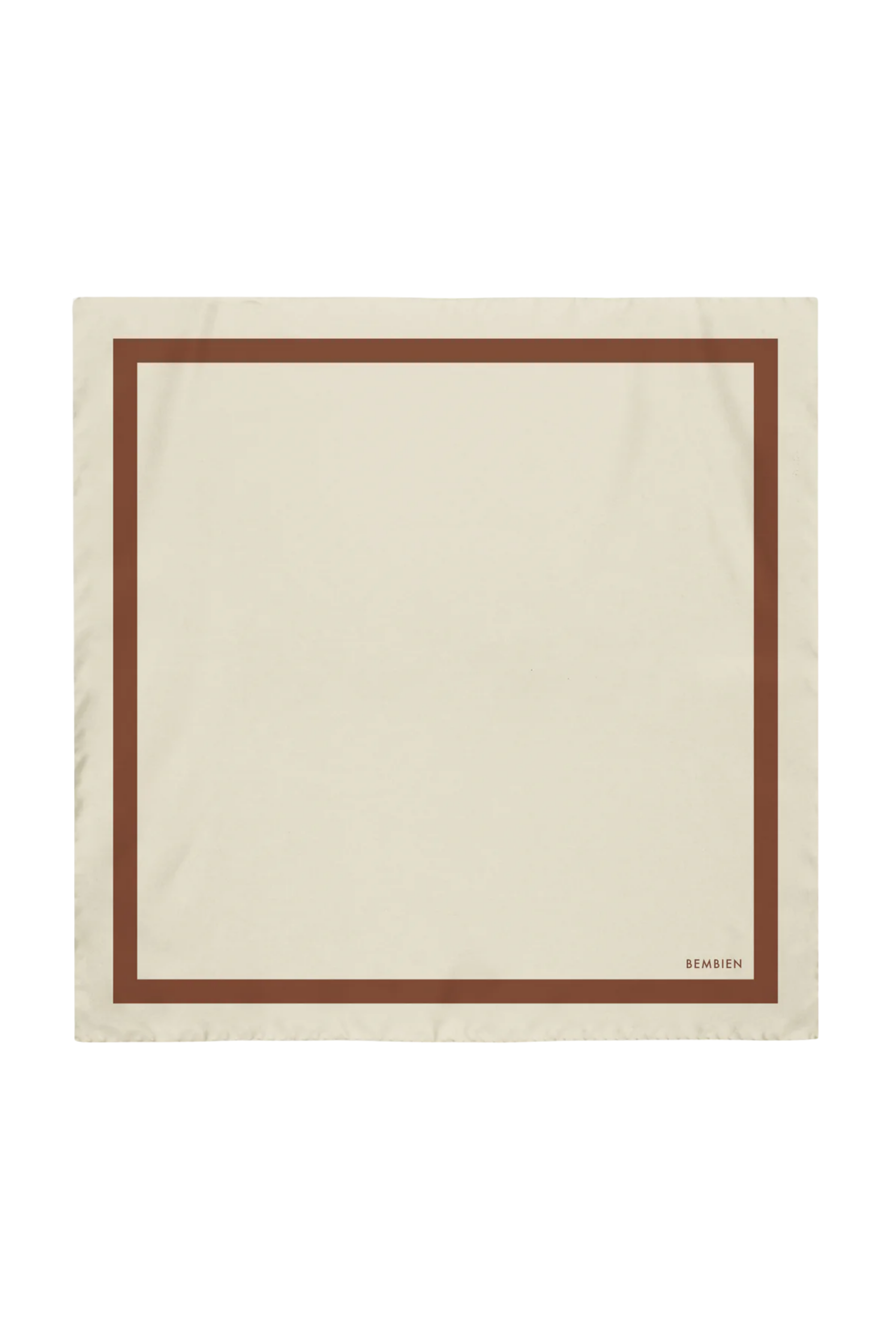 Beige silk scarf with brown border on a white background