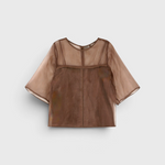 MIRTH Organza Field Top in Cocoa — flat lay