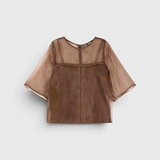 MIRTH Organza Field Top in Cocoa — flat lay