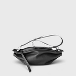 JONES + CO Bon-Bon M black leather crossbody bag with pleated ends and adjustable strap