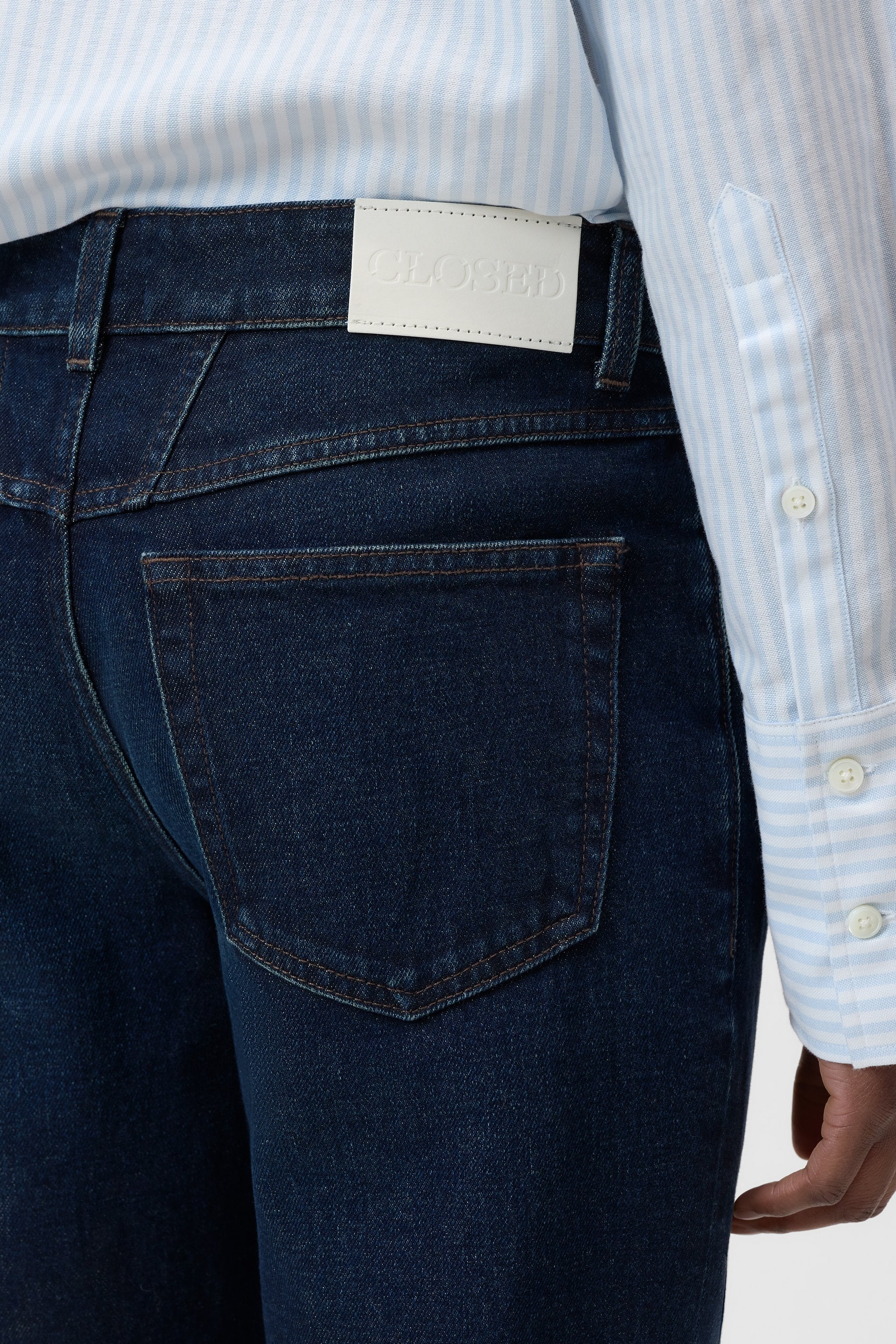 CLOSED Milo Jeans - Dark Blue, back pocket and waistband patch detail.