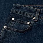 CLOSED Jazzie barrel jeans in dark blue, close-up of the front coin pocket with silver rivets
