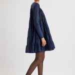 Merlette Soliman Embellished Dress in Navy - side view showing the volume through the tiers