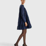 Merlette Soliman Embellished Dress in Navy - side view showing the volume through the tiers