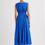 Merlette Verena Dress in Ultramarine - front view showing the fitted waist panel and ankle-length skirt