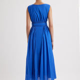 Merlette Verena Dress in Ultramarine - front view showing the fitted waist panel and ankle-length skirt