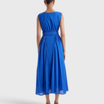Merlette Verena Dress in Ultramarine - front view showing the fitted waist panel and ankle-length skirt