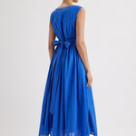 Merlette Verena Dress in Ultramarine — back view showing the waist ties and gathered skirt