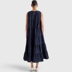 Merlette Caron Dress in Navy - back view showing the keyhole closure and gathered tiers