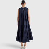 Merlette Caron Dress in Navy - back view showing the keyhole closure and gathered tiers