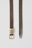 Buckle on Leather Belt with Gold Buckle - Brown Sugar