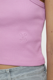 Close up logo view of Racer Top - Pink Poeny