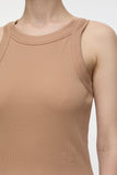 neckline and shoulder view of Racer Tank Top - Biscotti Brown