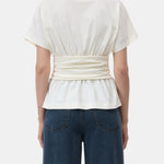 CLOSED Draped T-shirt - Ivory, back view of the organic cotton jersey tee with a draped waist effect.