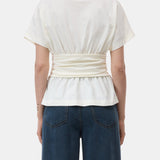 CLOSED Draped T-shirt - Ivory, back view of the organic cotton jersey tee with a draped waist effect.