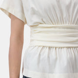 CLOSED Draped T-shirt - Ivory, close-up of the draped waist detail and straight hem.