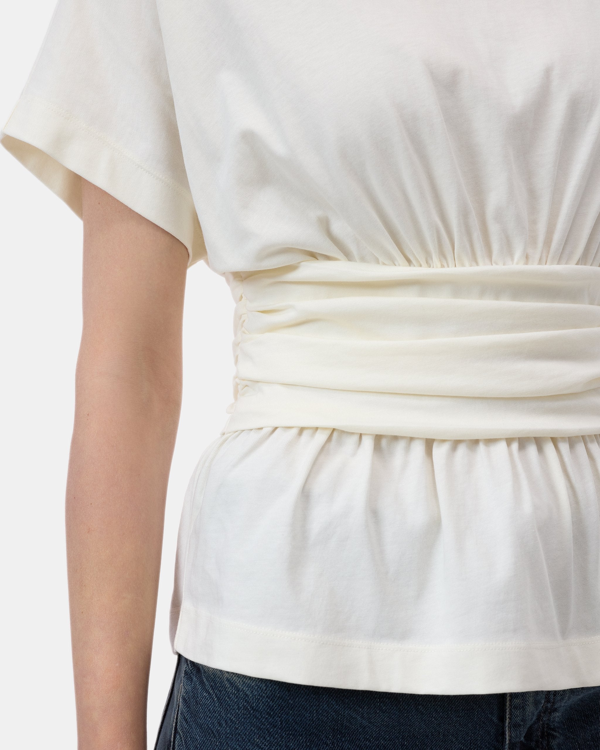 CLOSED Draped T-shirt - Ivory, close-up of the draped waist detail and straight hem.