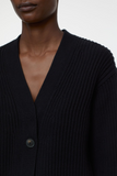 Zoom in of collar and neckline of Chunky Knit Cardigan - Black