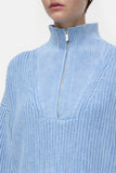 close up zipper view of Organic Cotton Troyer - Lazio Blue