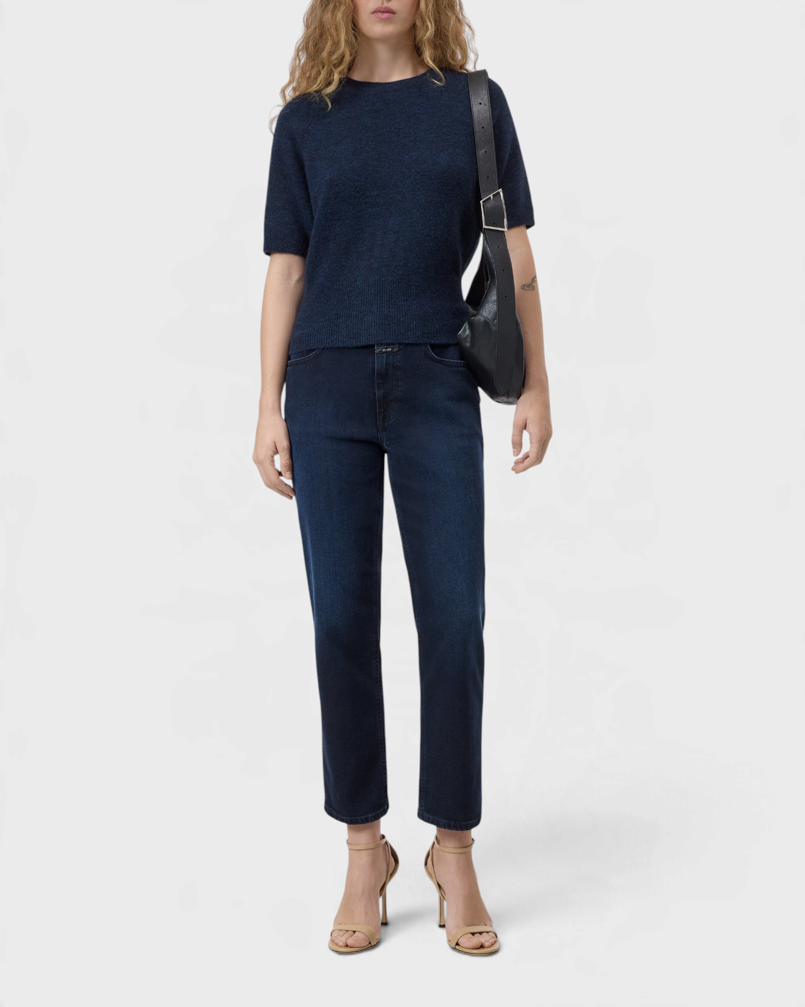 CLOSED Crew Neck Short Sleeve in Dark Night — full-length front, on model