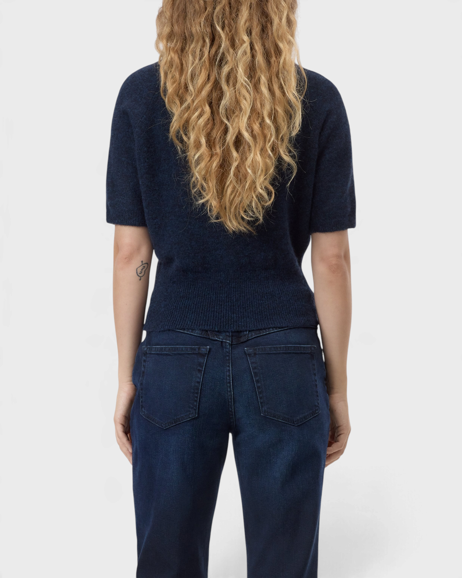 CLOSED Crew Neck Short Sleeve in Dark Night — back, on model
