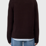 JONES + CO V Neck Long Sleeve sweater in cinder brown, product photo