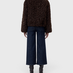 CLOSED Faux Fur Jacket in Cinder Brown - full length styled with wide-leg denim