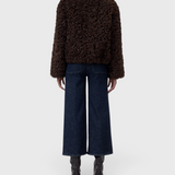 CLOSED Faux Fur Jacket in Cinder Brown - full length styled with wide-leg denim