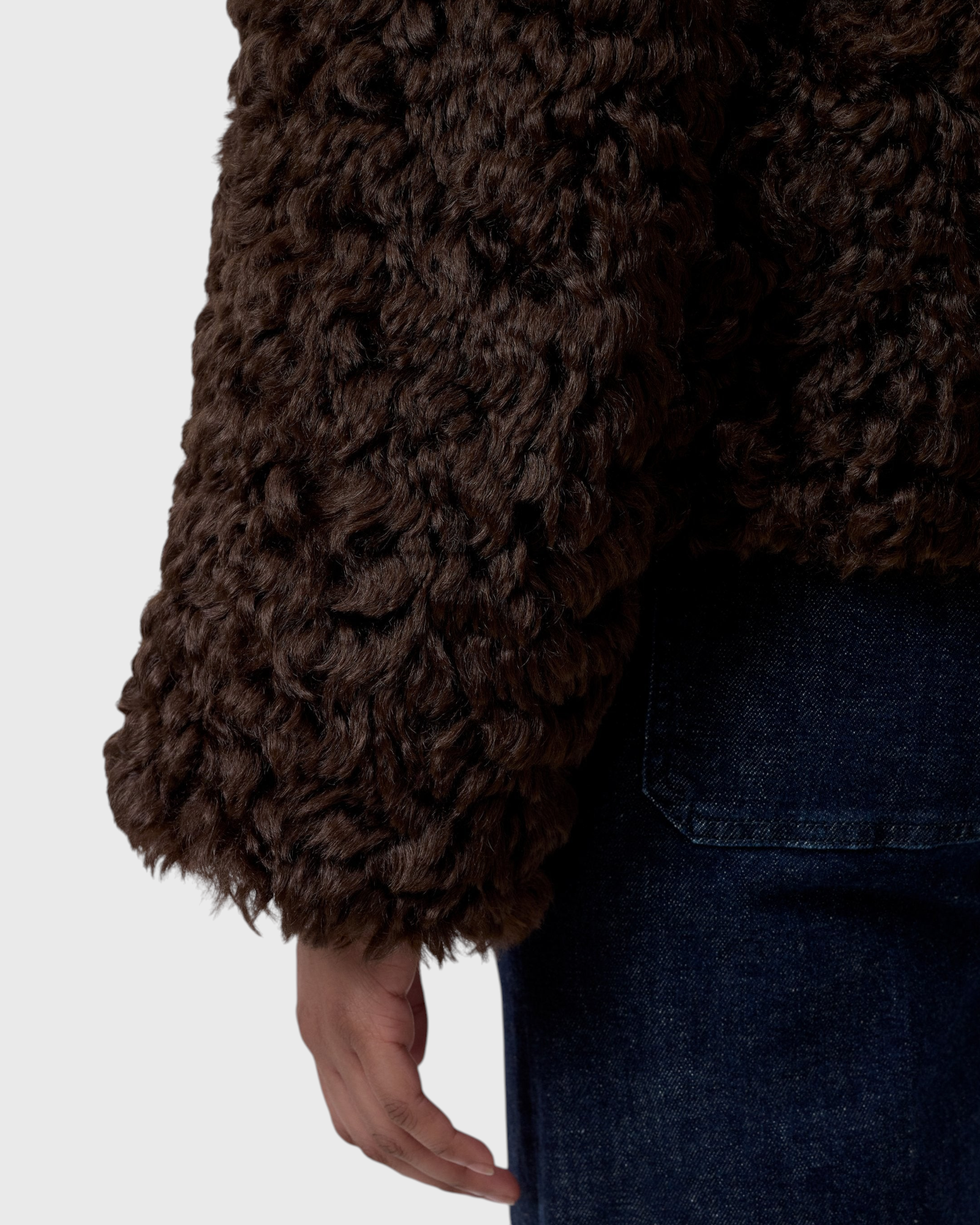 CLOSED Faux Fur Jacket in Cinder Brown - sleeve and hem detail