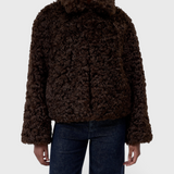 CLOSED Faux Fur Jacket in Cinder Brown - front, worn closed