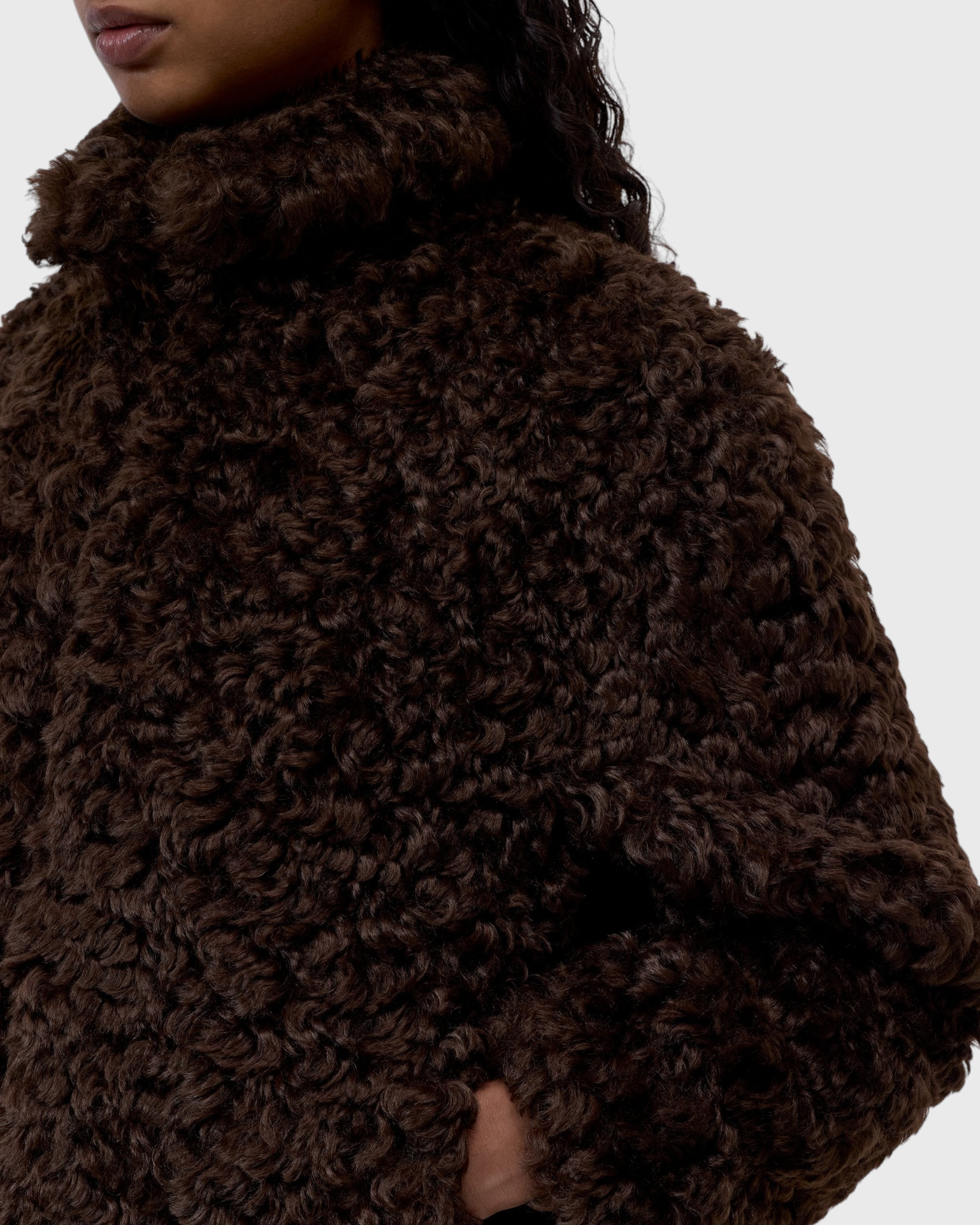 CLOSED Faux Fur Jacket in Cinder Brown - side view