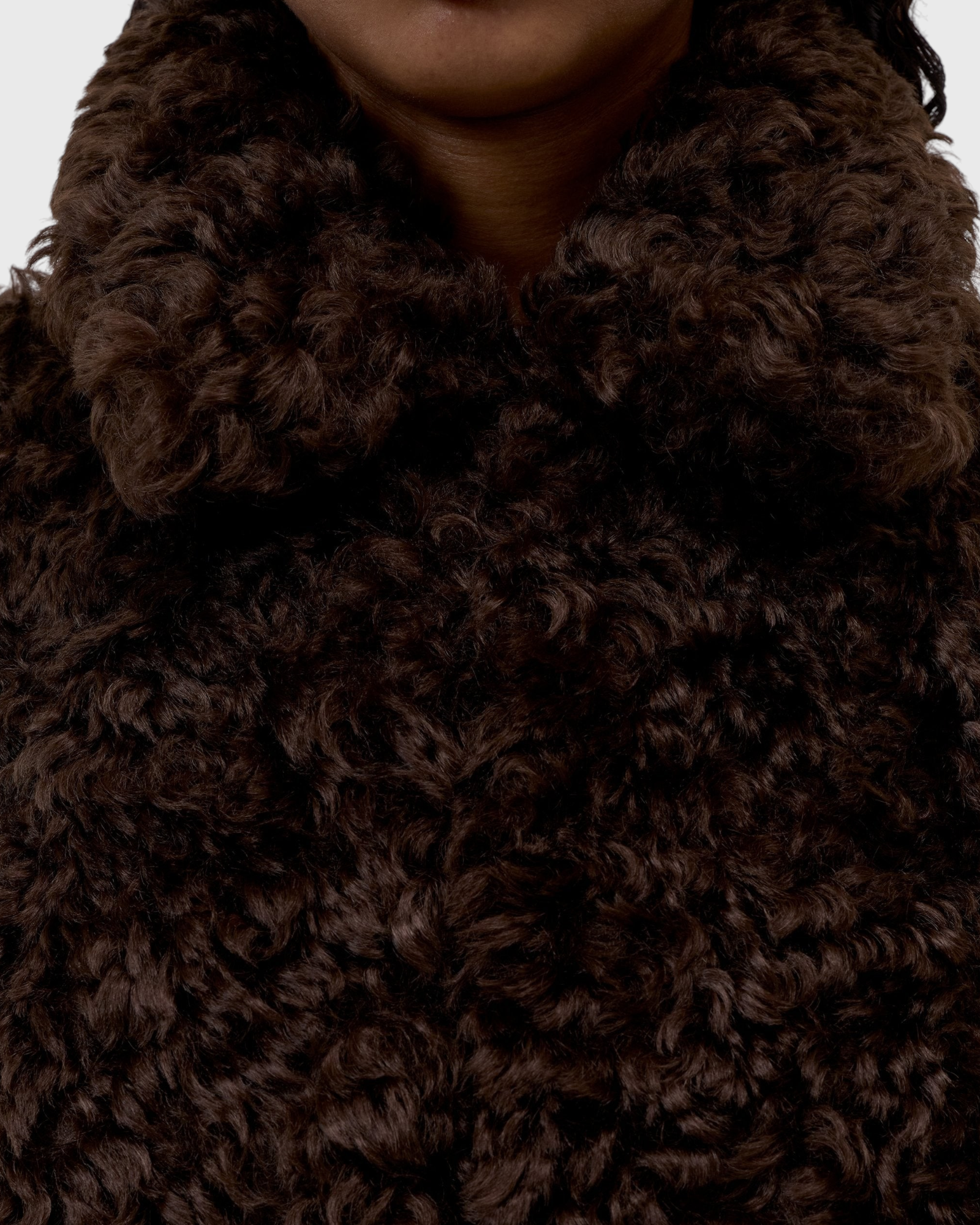 CLOSED Faux Fur Jacket in Cinder Brown - collar and chest detail