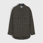 JONES + CO oversize shacket in juniper green wool-blend with a multicoloured checked pattern and buttoned pockets.