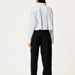 SECULAR Collins Shirt in Blue Stripe, back view on model