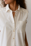 Close up of Pop Sleeveless Shirt - Corn Stripe