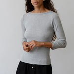The Baby Rib Boat Neck - Heather Grey styled on model 