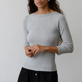 The Baby Rib Boat Neck - Heather Grey styled on model 