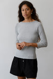 The Baby Rib Boat Neck - Heather Grey styled on model 