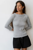 The Baby Rib Boat Neck - Heather Grey on model 