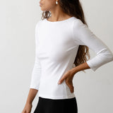 side view of The Baby Rib Boat Neck - Powder