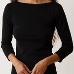 The Baby Rib Boat Neck - Jet close up look