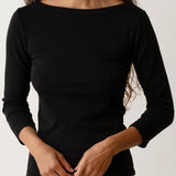 The Baby Rib Boat Neck - Jet close up look
