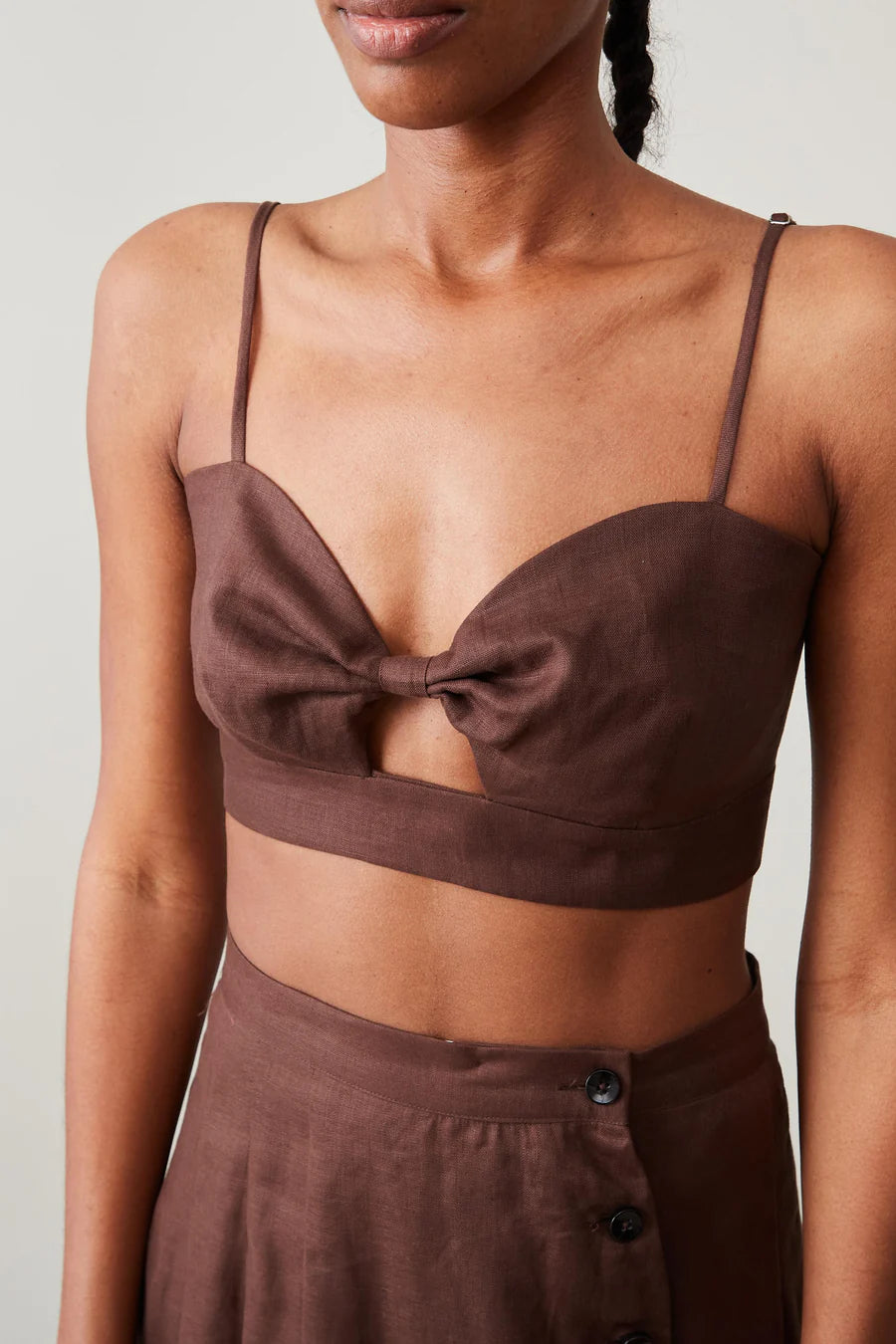 Caron Callahan Carla Bralette in Chocolate Linen – JONES + CO Caron Callahan Carla Bralette in Chocolate Linen – JONES + CO