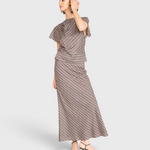 MIRTH Santander Silk Skirt in Shadowline Plaid — worn, three-quarter view