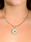 14K Abalone + Emerald Octagon Medallion