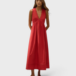 Faithfull the Brand Jovita Midi Dress in Red - front, full length