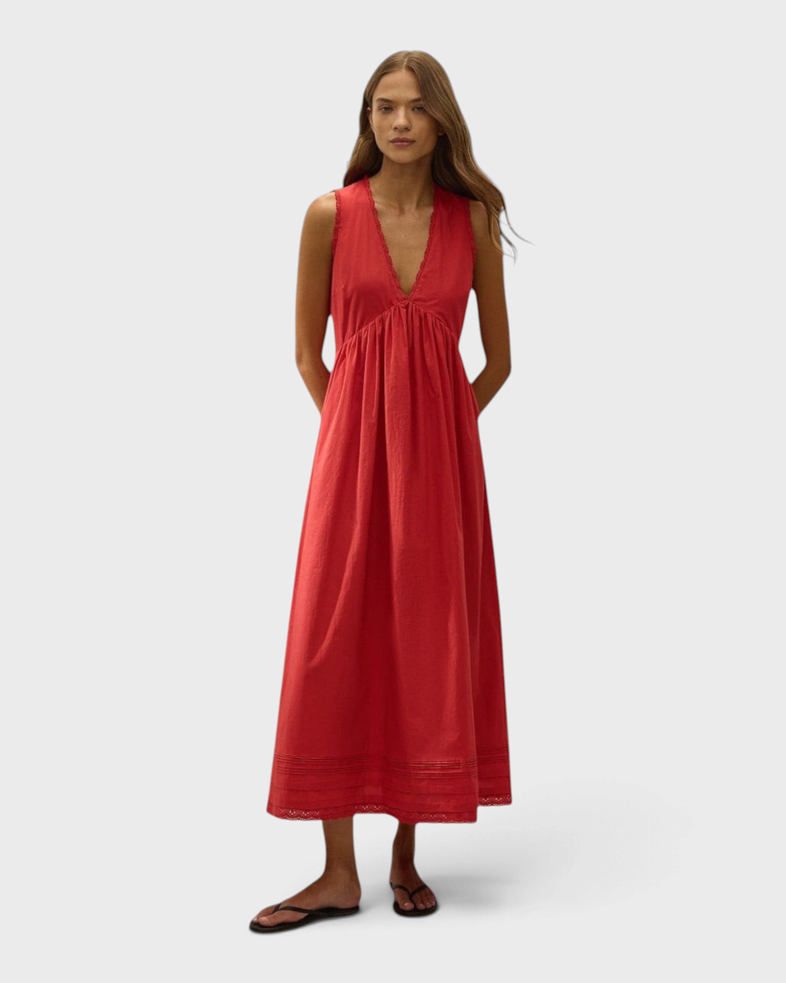 Faithfull the Brand Jovita Midi Dress in Red - front, full length