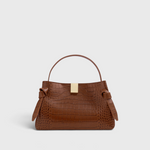 JONES + CO Gyoza Mini handbag in brown embossed Italian leather with gold-tone hardware and top handle