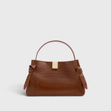 JONES + CO Gyoza Mini handbag in brown embossed Italian leather with gold-tone hardware and top handle